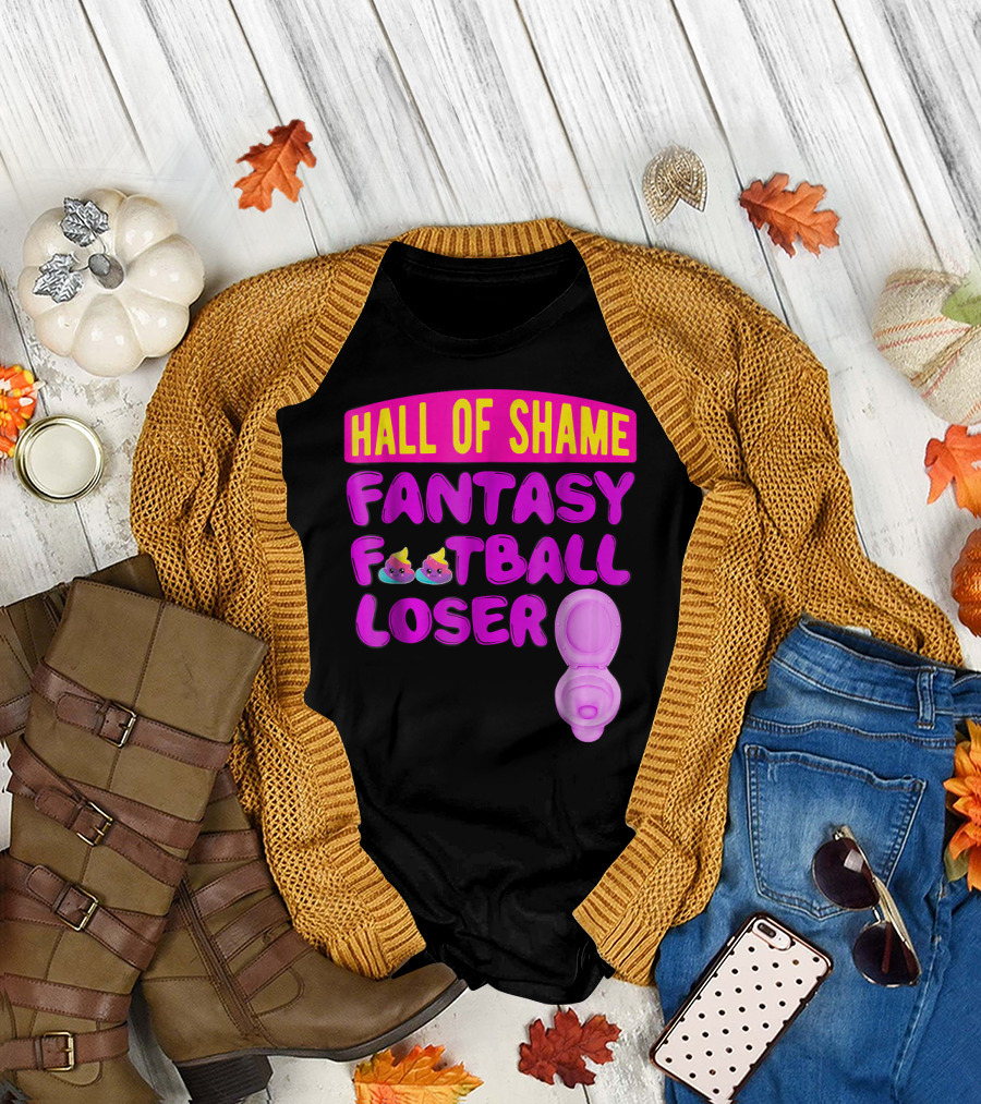 Hall of Shame Fantasy Football Loser Pink Toilet Emojis T-Shirt