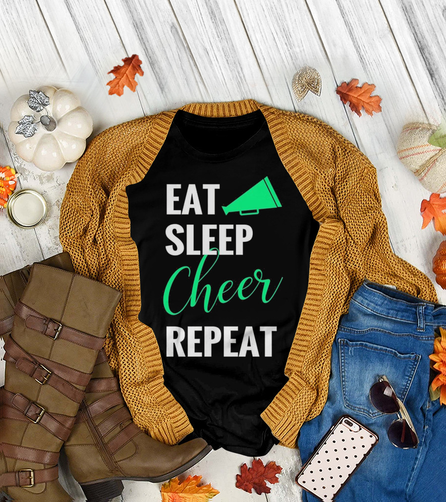 Eat Sleep Cheer Repeat Cheerleader Megaphone T-Shirt