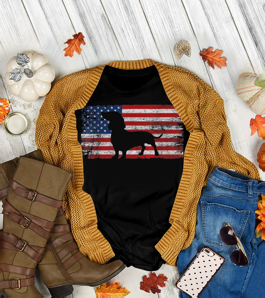 American Flag Dachshund Dog Lover 4th of July Patriotic T-Shirt