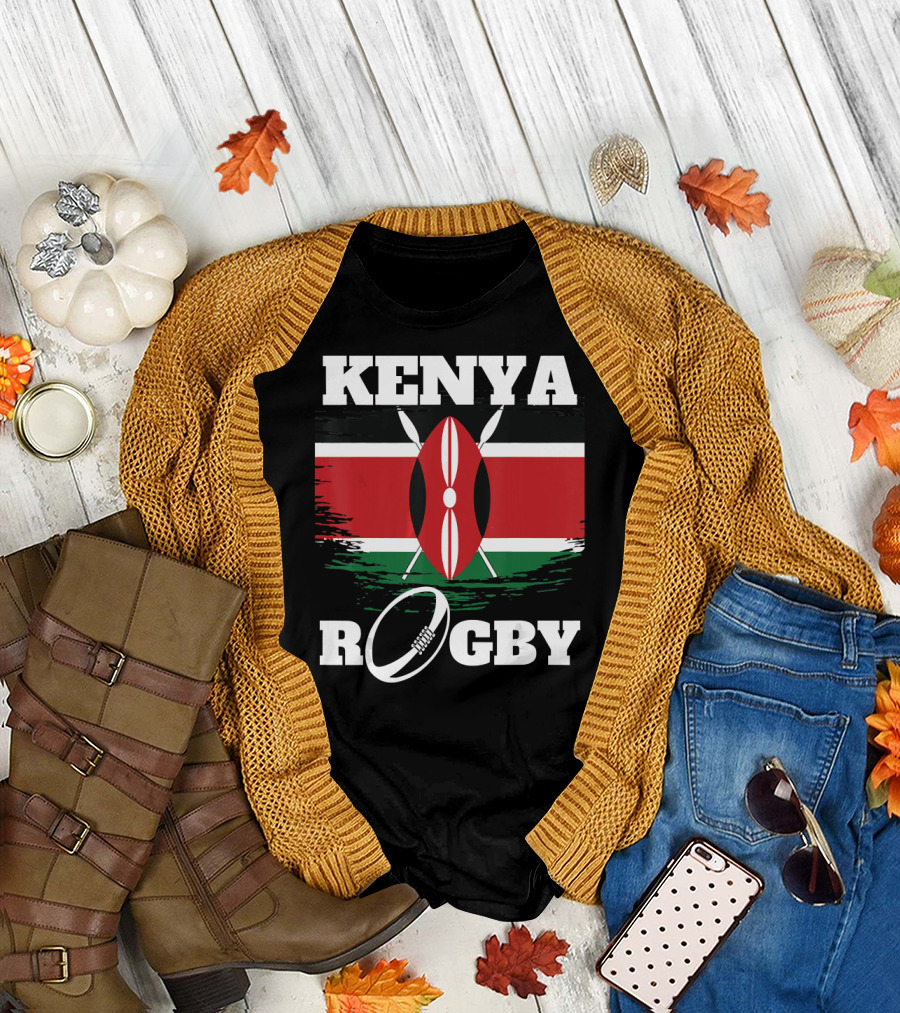 Kenya Flag Rugby Ball T-Shirt