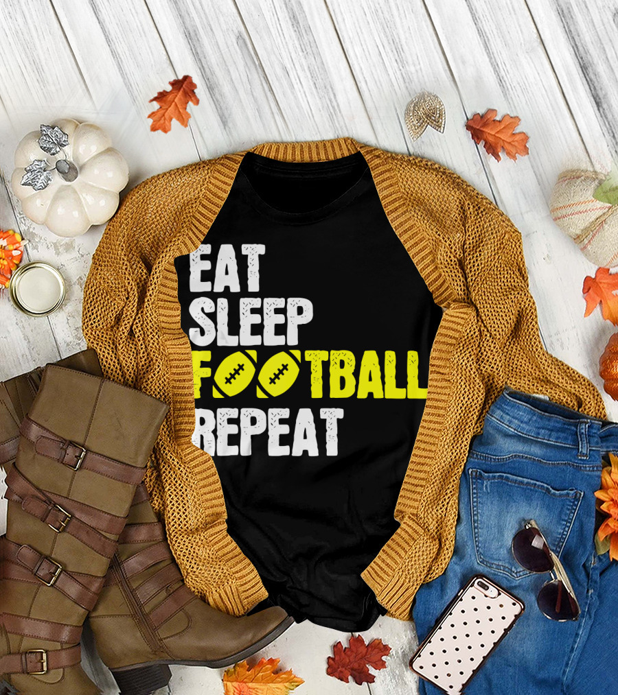 Eat Sleep Football Repeat American Football Text T-Shirt