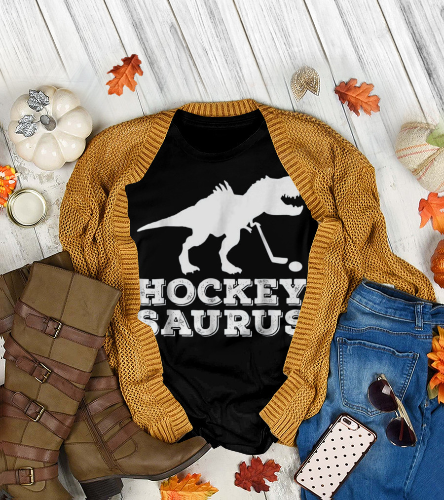 Hockey Saurus Dinosaur Hockey Player T-Shirt