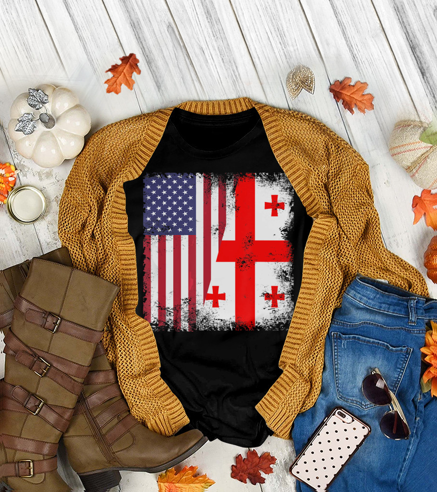 Half American and Georgian Flag Vintage T-Shirt