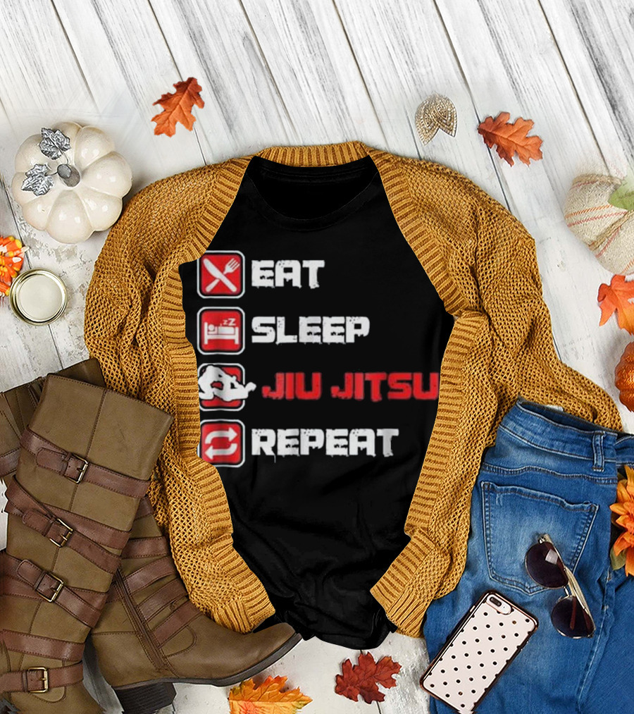 Eat Sleep Jiu Jitsu Repeat BJJ Martial Art Icons T-Shirt