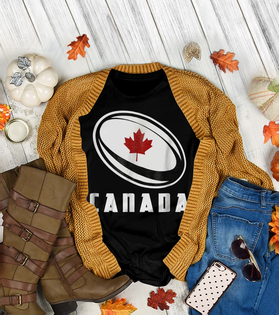 Canada Rugby Ball Maple Leaf Canadian Rugby Fan T-Shirt