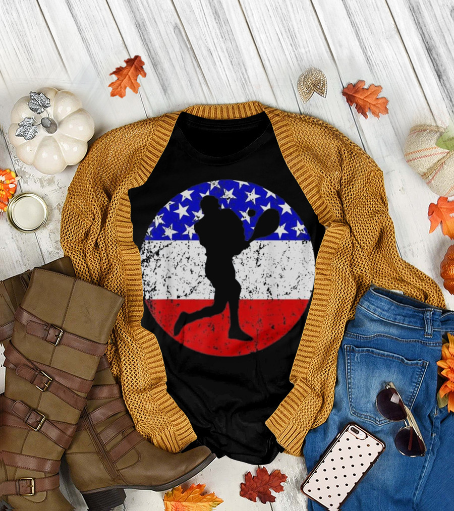 American Flag Vintage Retro Tennis Player T-Shirt