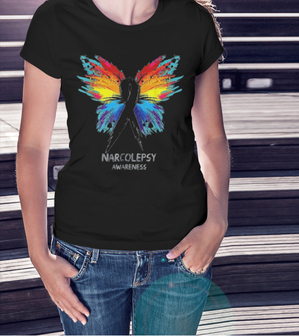 Narcolepsy Awareness Rainbow Butterfly T-Shirt