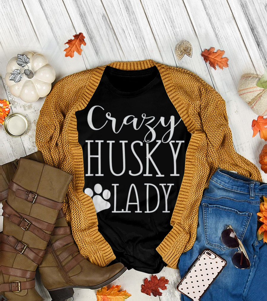 Crazy Husky Lady Paw Prints T-Shirt