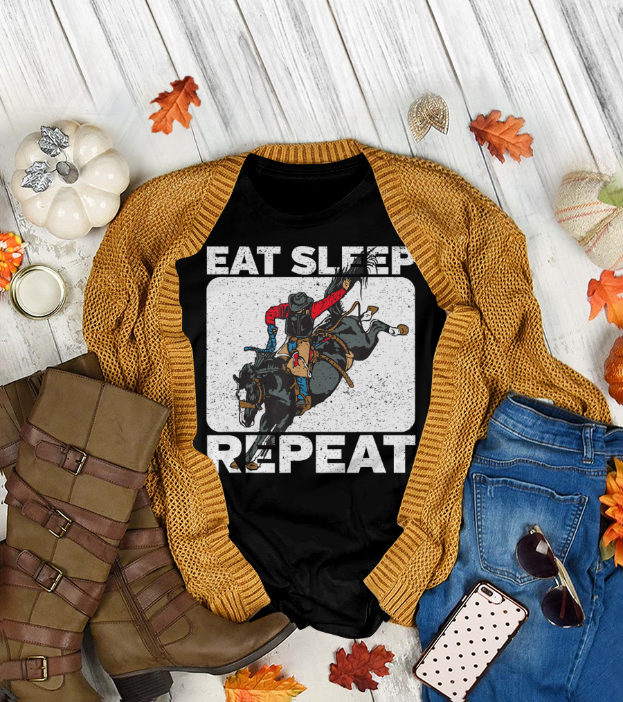 Eat Sleep Rodeo Repeat Cowboy Horse Bronco Riding T-Shirt