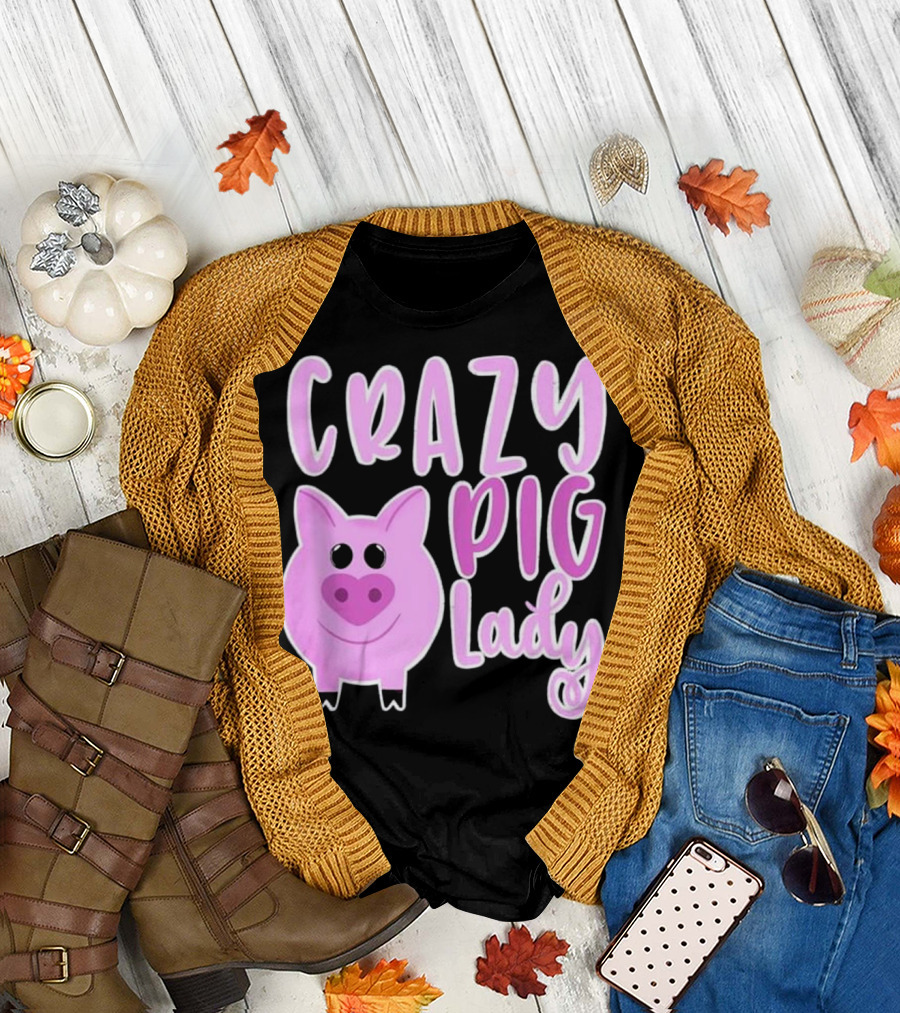 Crazy Pig Lady Cute Adorable Pink Pig T-Shirt