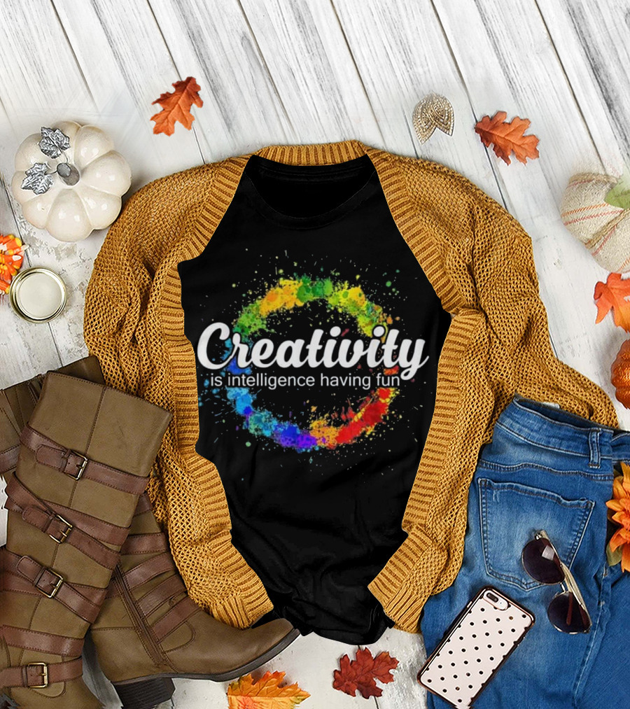 Creativity Is Intelligence Having Fun Rainbow Color Splash Circle T-Shirt
