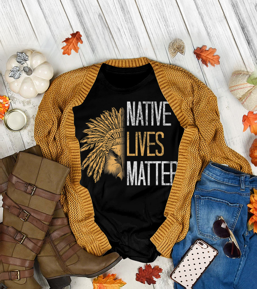 Native Lives Matter Native American Feathered Headdress T-Shirt