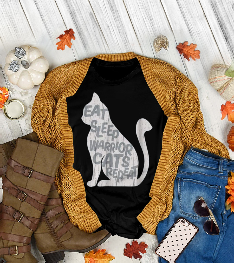 Eat Sleep Warrior Cats Repeat Funny Cat T-Shirt