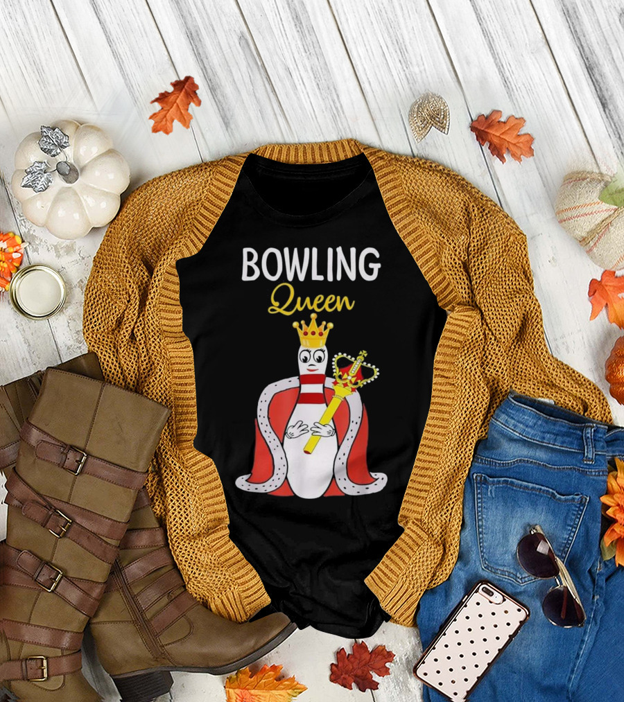 Bowling Queen Funny T with Crowned and Sceptered Pin T-Shirt