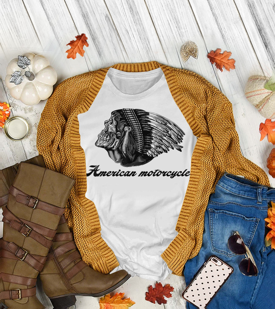 American Motorcycle Skull Native Indian Headdress T-Shirt