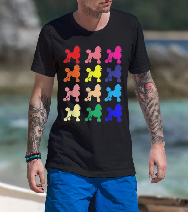 Poodle Lovers Dog Pop Art Colorful Silhouettes Gift T-Shirt