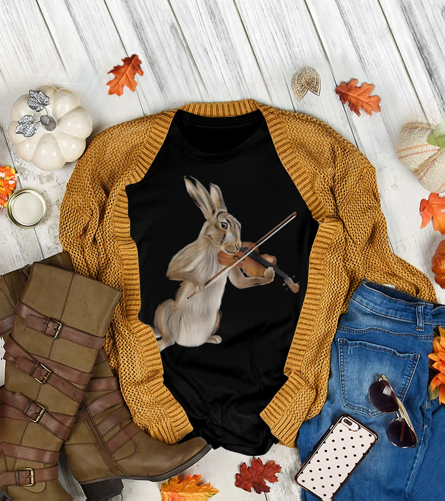 Hare Playing the Fiddle Violin Rabbit T-Shirt