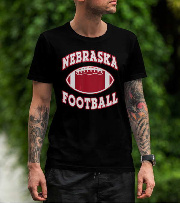 Nebraska Football Red White Football Emblem T-Shirt