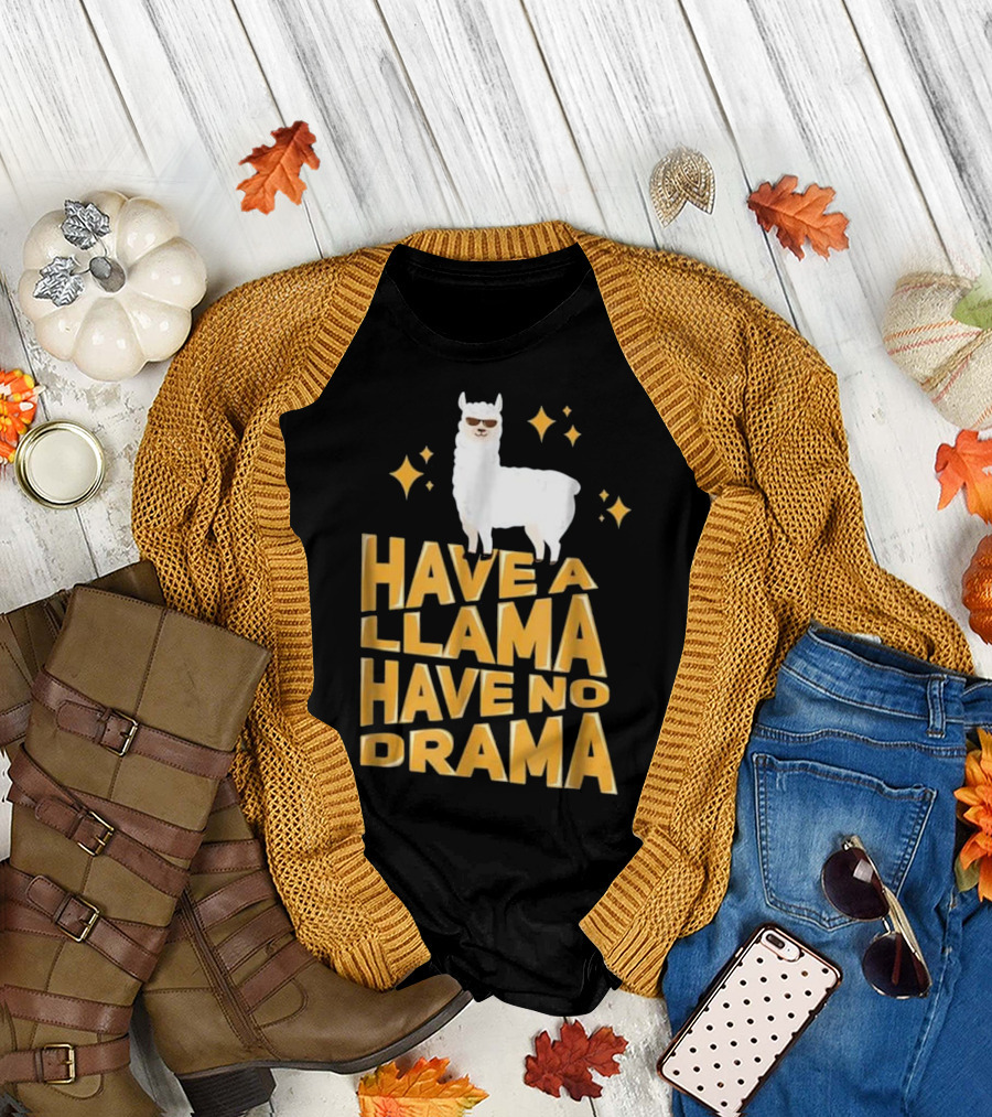 Have A Llama Have No Drama - Funny Llama with Sunglasses and Stars T-Shirt