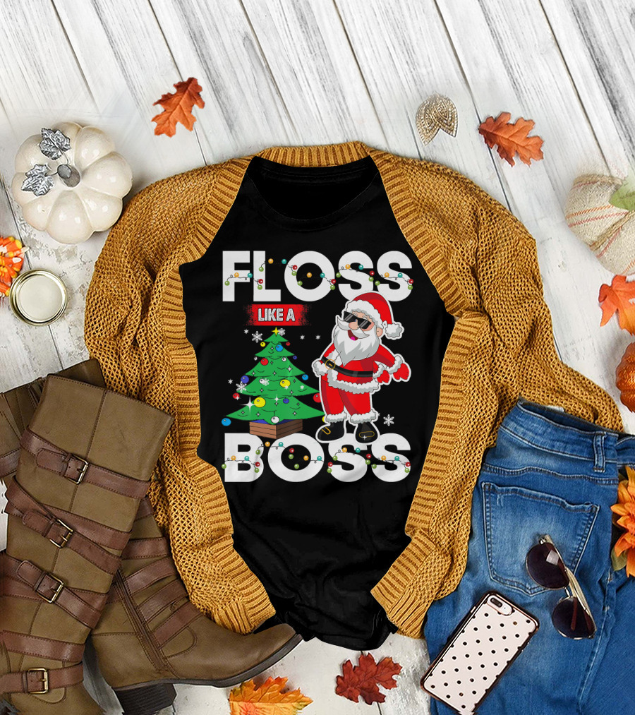 Floss Like A Boss Santa Christmas Tree Lights T-Shirt