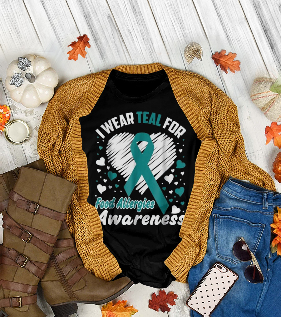 I Wear Teal for Food Allergies Awareness Heart T-Shirt