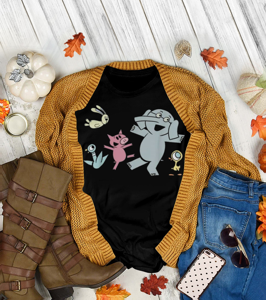 Elephant And Piggie with Rabbit Bird Duck Playful Characters T-Shirt