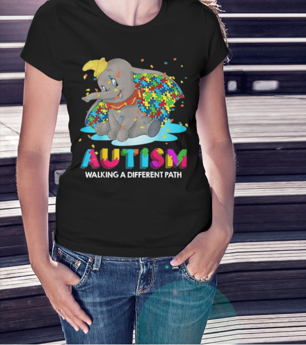 Autism Walking A Different Path Puzzle Piece Elephant T-Shirt