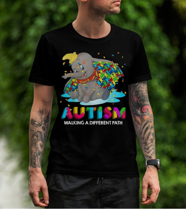 Autism Walking A Different Path Puzzle Piece Elephant T-Shirt