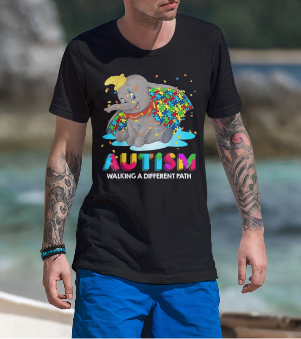 Autism Walking A Different Path Puzzle Piece Elephant T-Shirt