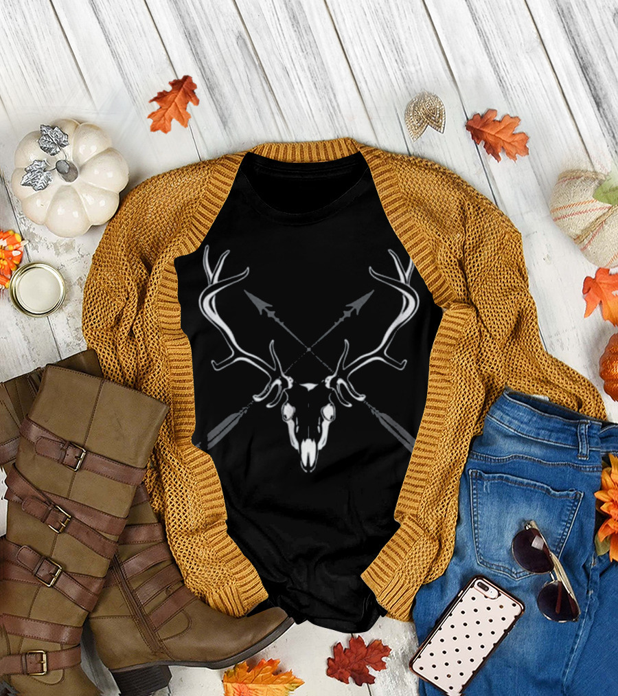 Elk Hunting Skull with Crossed Arrows Bow Hunter Gift T-Shirt