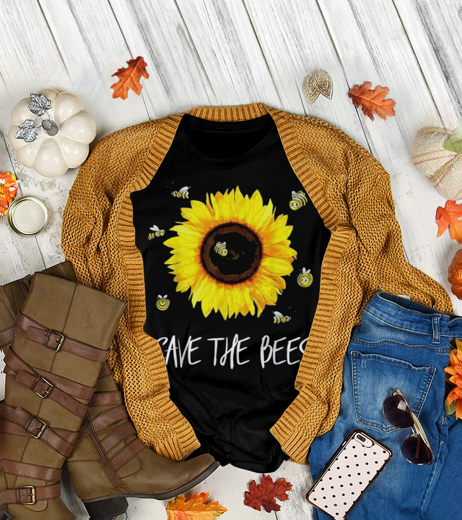 Save the Bees Sunflower Bees Buzzing Conservation T-Shirt