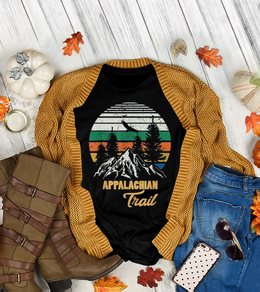 Appalachian Trail Vintage Hiking Mountains Trees Retro Sunset T-Shirt