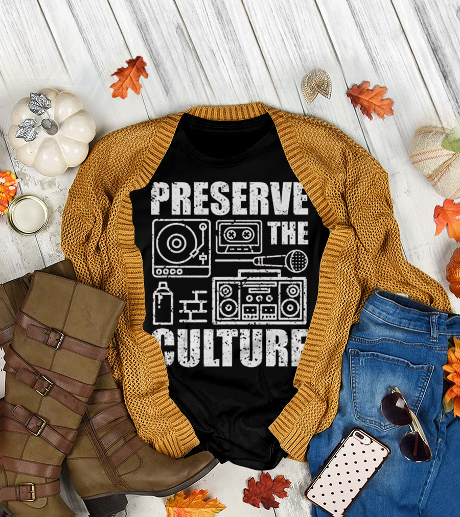Preserve The Culture Boombox Cassette Turntable Microphone Retro Elements T-Shirt