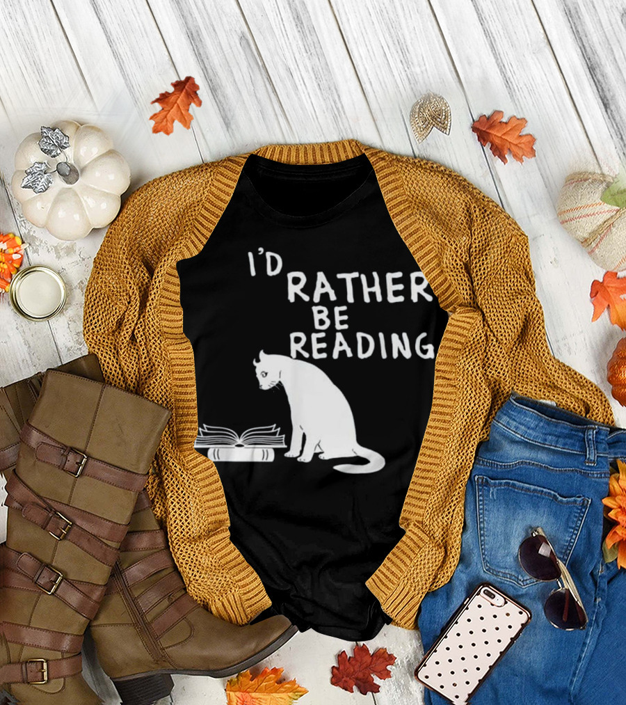 I'd Rather Be Reading Book Lovers Cat with Open Book T-Shirt
