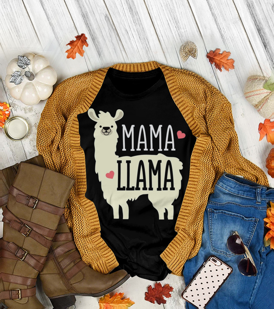 Mama Llama Cute Family Hearts Trip T-Shirt