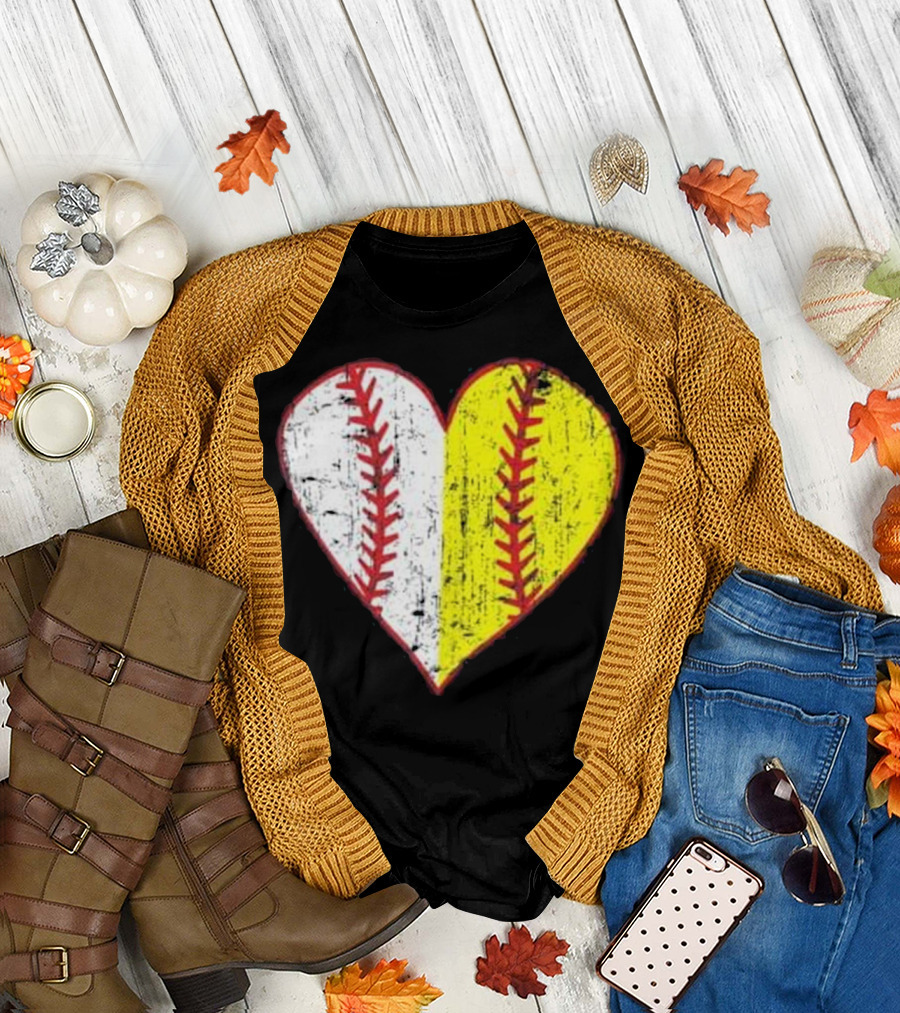 Primitive Play Ball Love Heart Baseball Softball M T-Shirt
