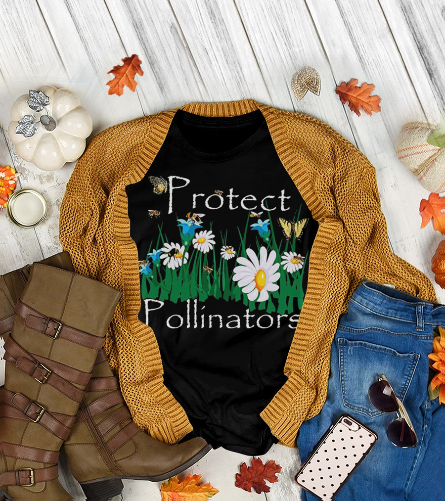 Protect Pollinators Bees Butterflies Daisies Flowers T-Shirt