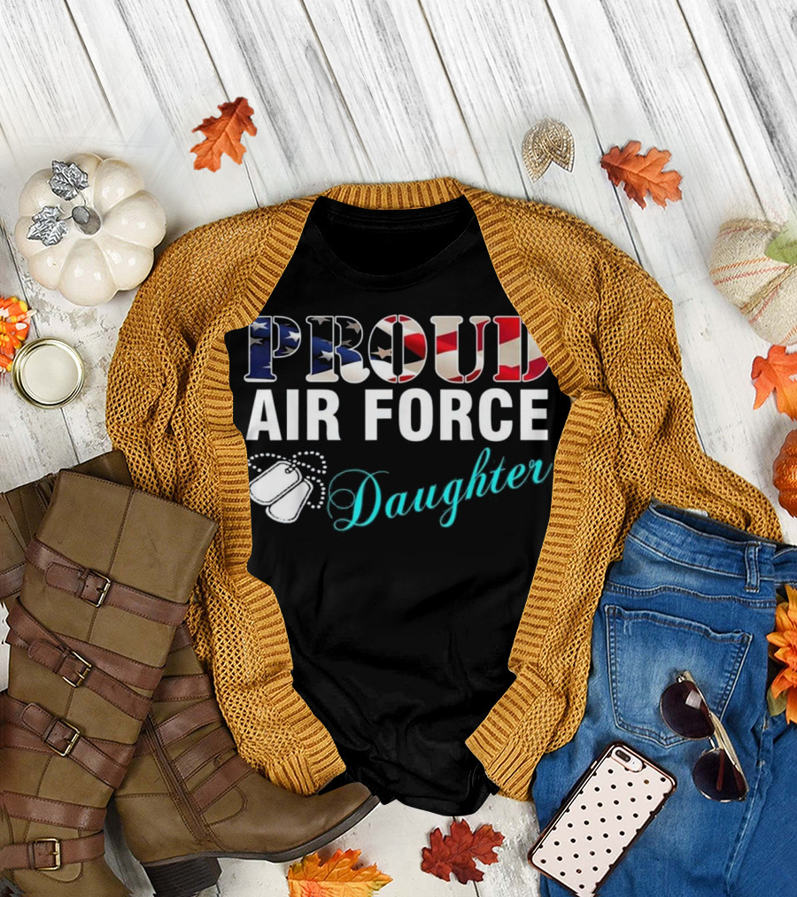 Proud Air Force Daughter with American Flag and Dog Tags T-Shirt