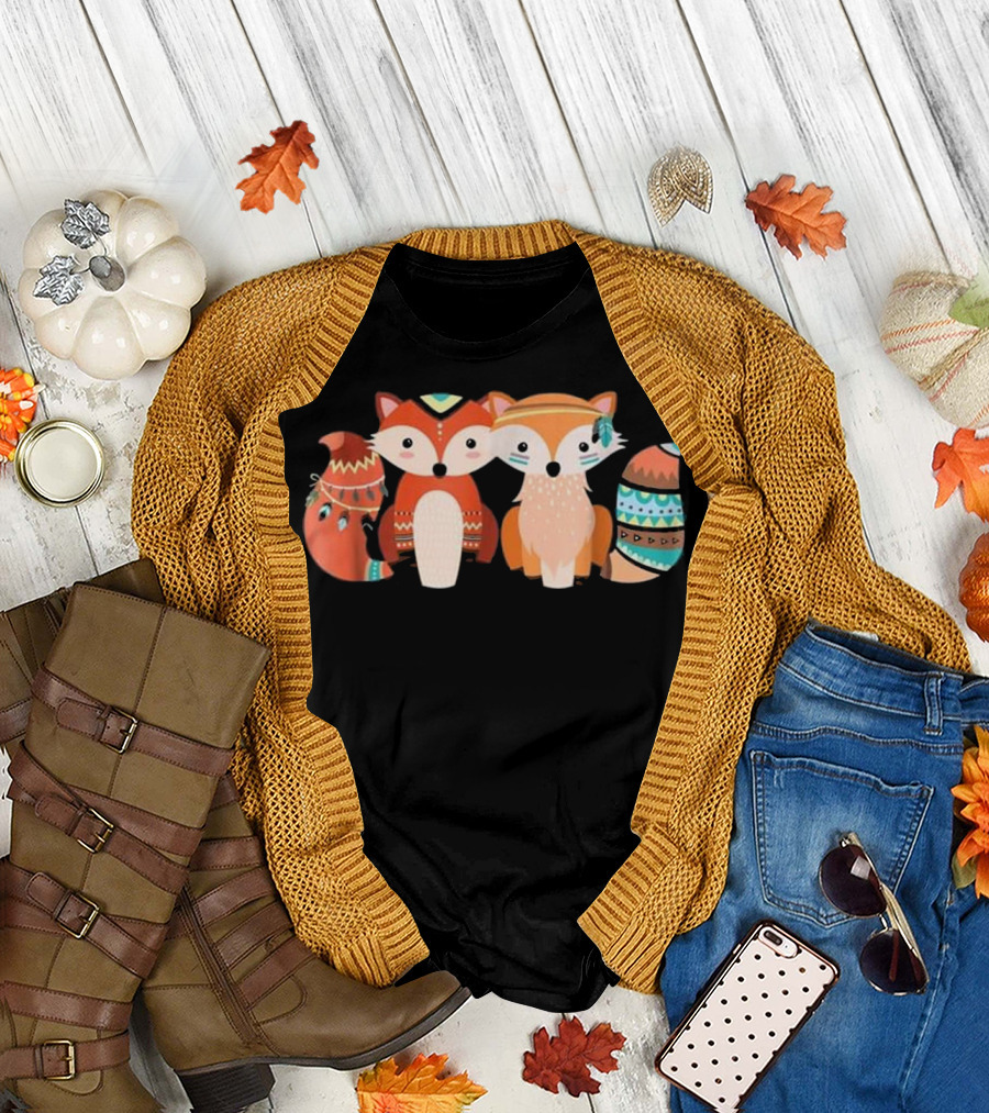 Cute Tribal Animal Fox and Nature L T-Shirt