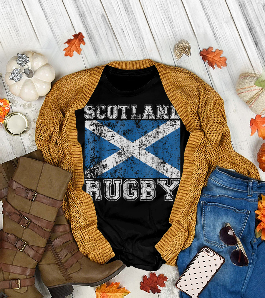 Scotland Rugby Vintage Style Saltire Flag T-Shirt