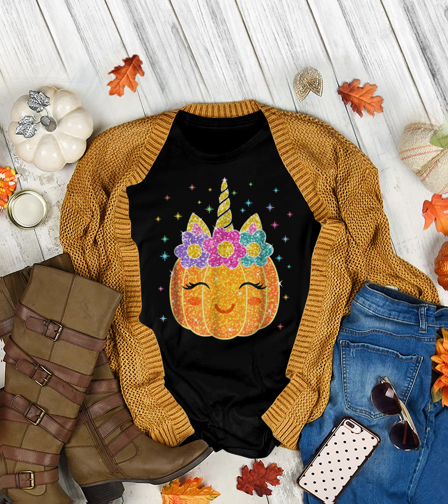 Cute Unicorn Pumpkin Halloween Thanksgiving T-Shirt