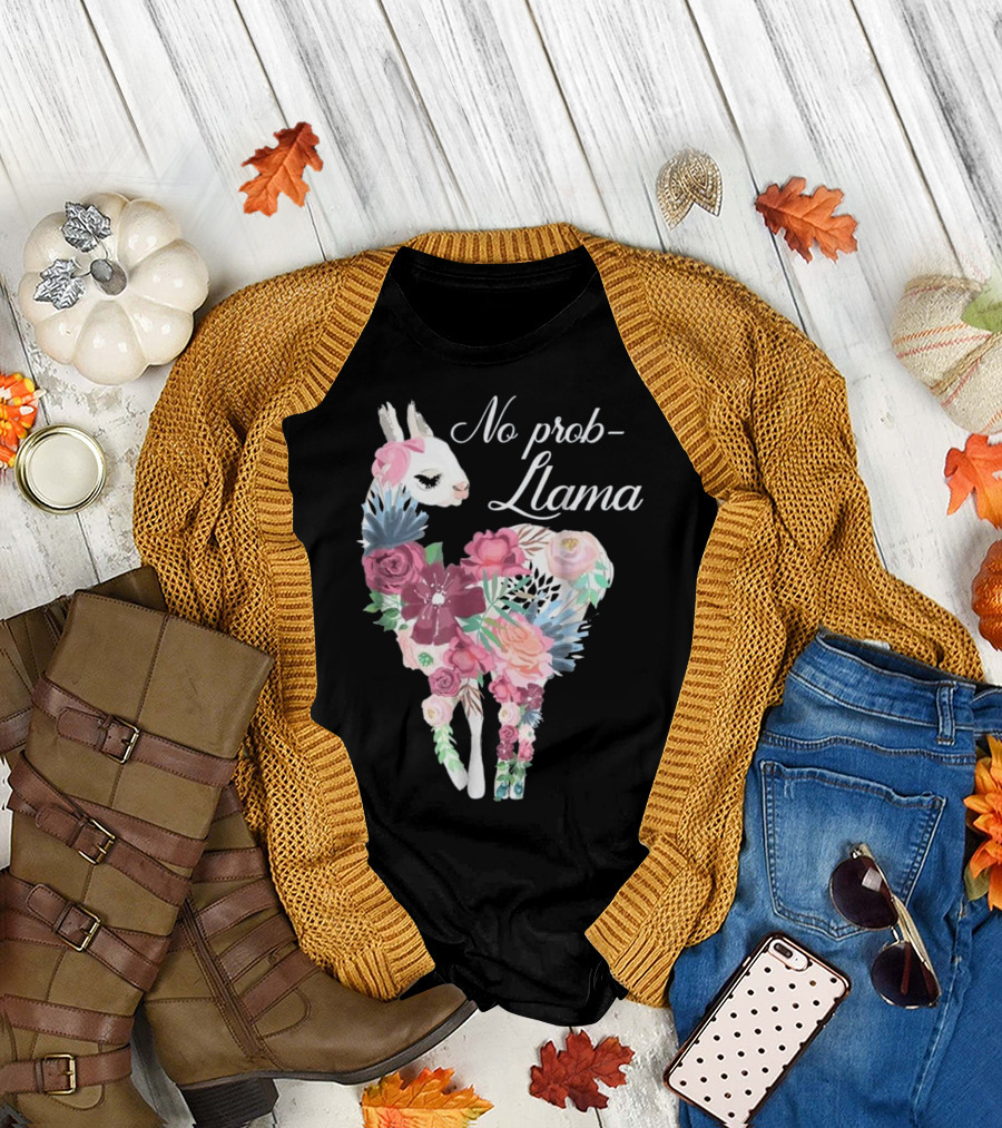 No Prob Llama - Funny Llama Lover Floral T-Shirt