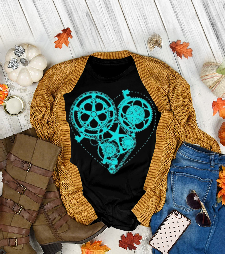 Cycling Mountain Bike Biker Heart Gear Chain T-Shirt