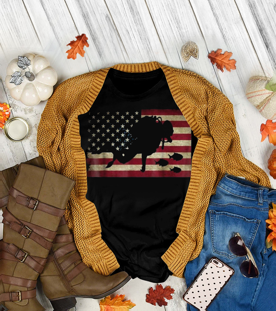 Scuba Diving T Scuba Diver Free American Flag T-Shirt