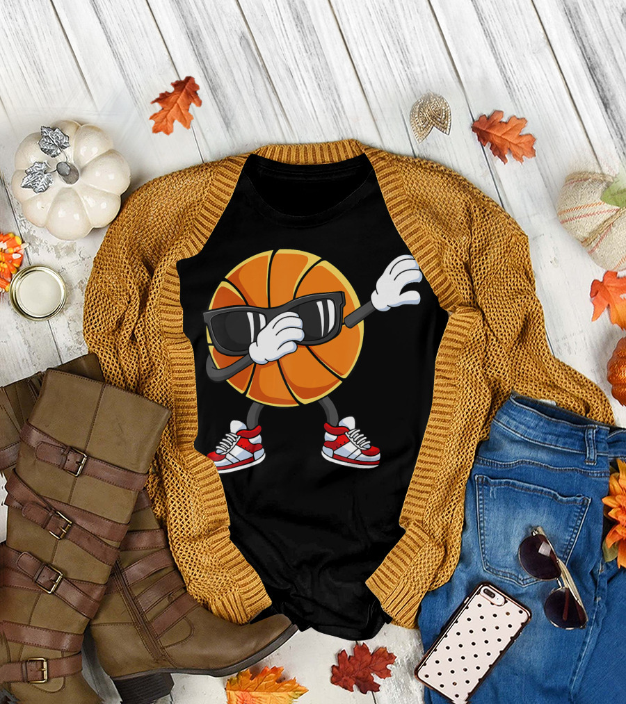 Dabbing Basketball Ball Boys Kids with Sunglasses and Sneakers T-Shirt