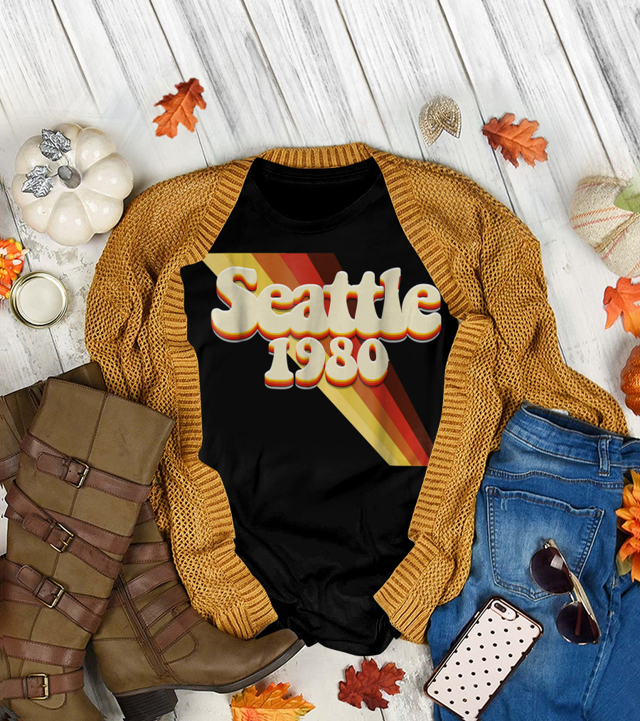 Seattle 1980 Retro 70's 80's Pride Rainbow T-Shirt