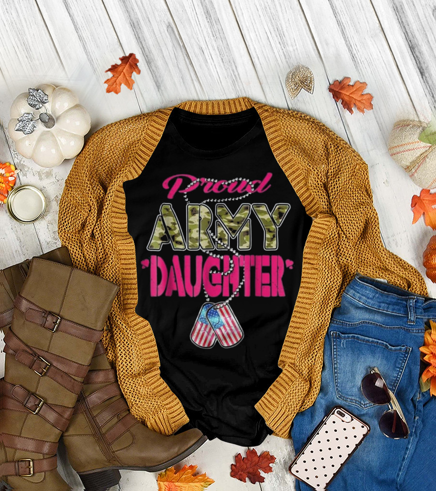 Proud Army Daughter American Flag Camo Dog Tags T-Shirt