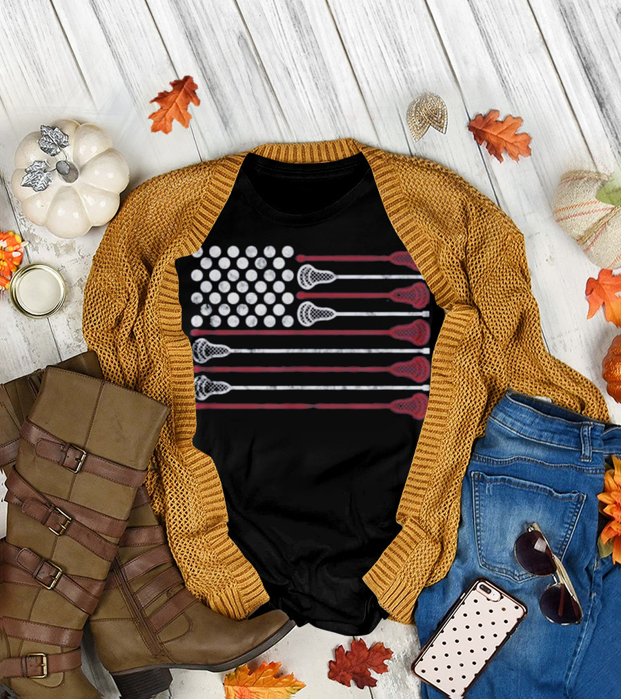 USA Flag Lacrosse Sticks Lax T-Shirt
