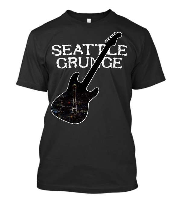 Seattle Grunge Retro Rock Guitar Space Needle Night Skyline T-Shirt