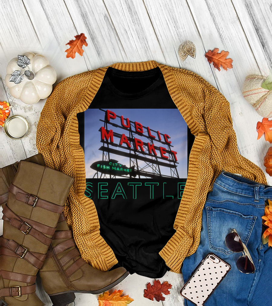 Seattle Public Market City Fish Market Sign T-Shirt